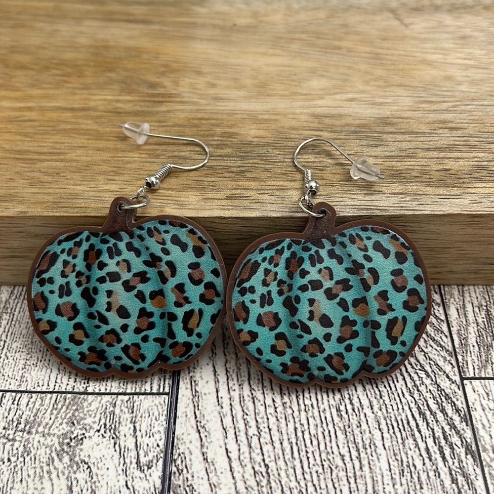 New Turquoise/Brown Festive Pumpkin Dangle Earring Halloween Thanksgiving Fall